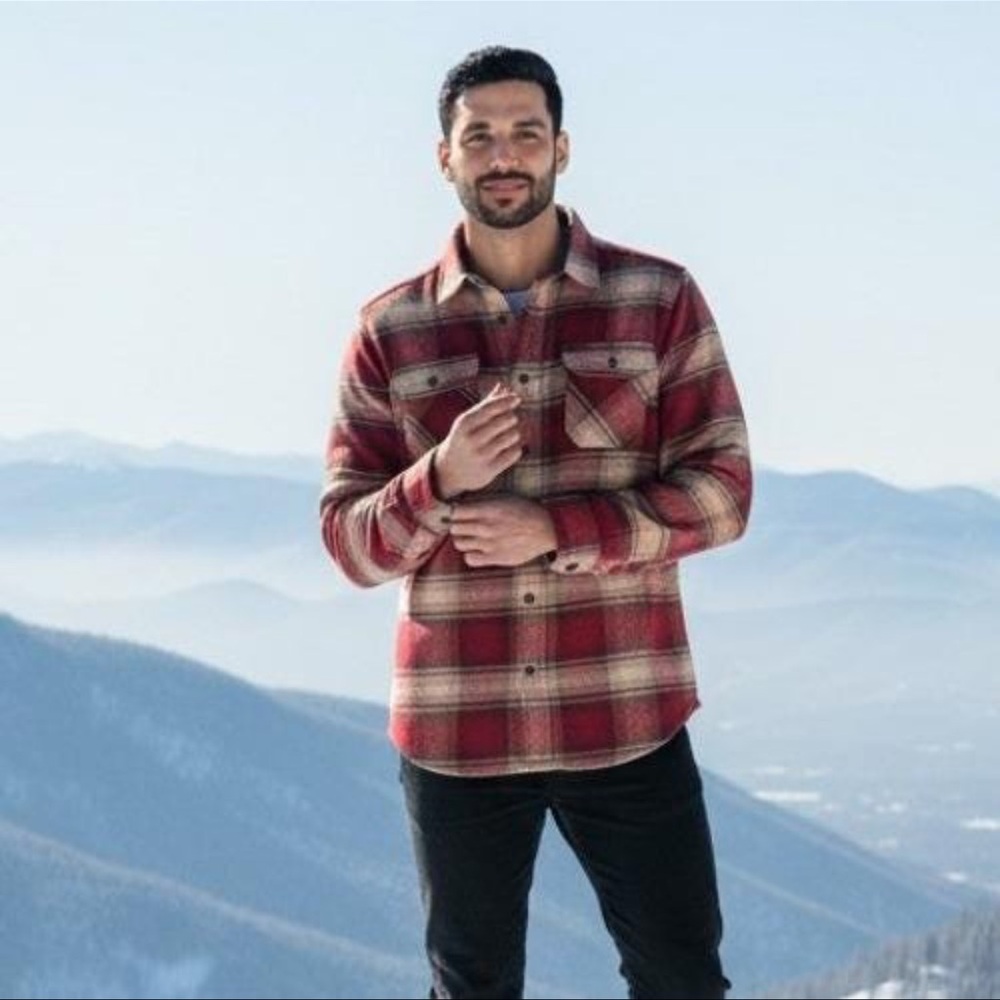 Orvis Red and Cream Plaid Button Down Shacket